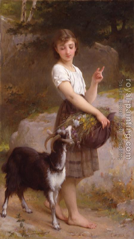 Emile Munier : young girl with goat and flowers